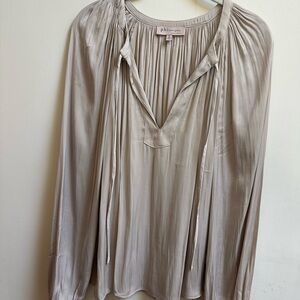 Philosophy Light Beige Pleated V-Neck Tie Blouse
